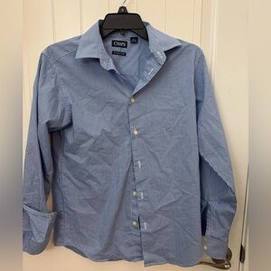 Chaps boys Blue Gingham long sleeve button down Shirt size large. D